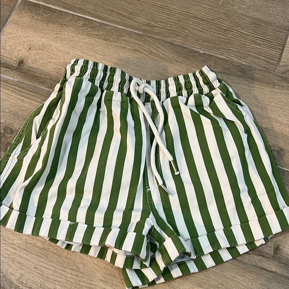 Forever 21 Green and White Striped Athletic Shorts